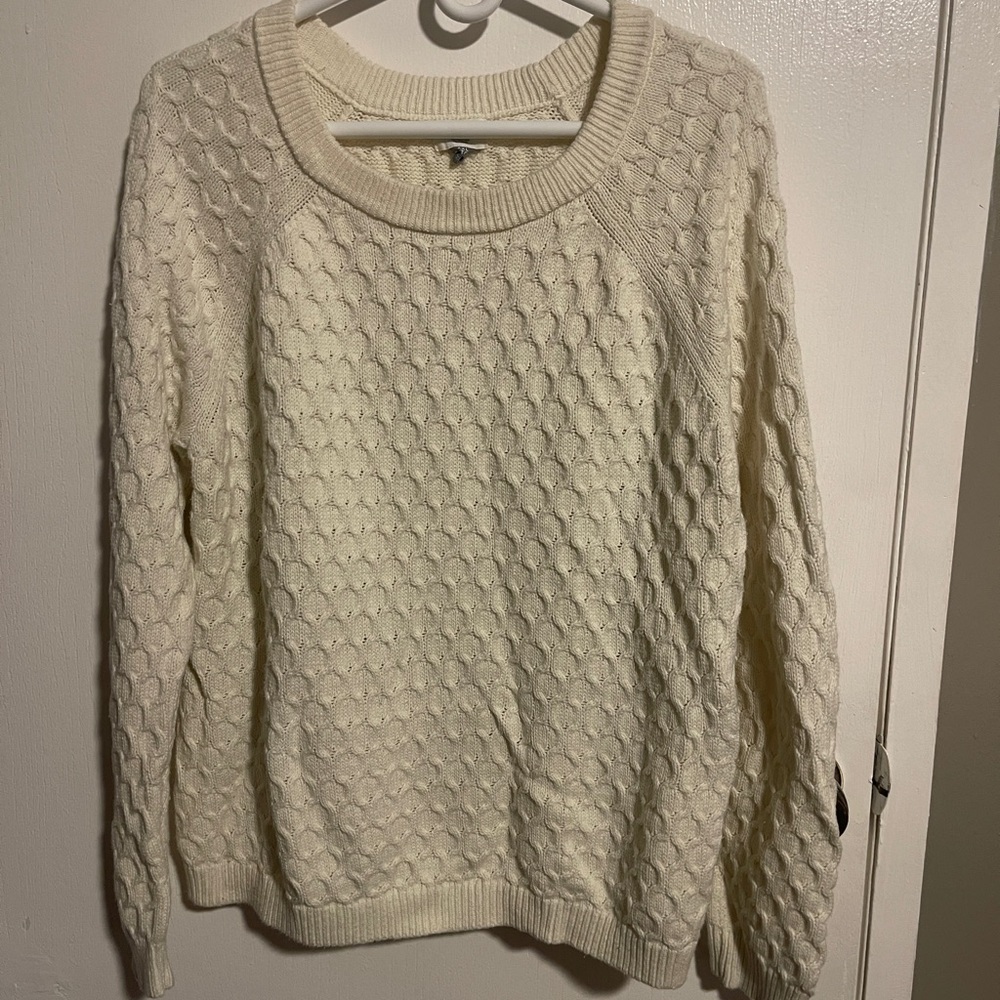 Old Navy Sweater Honeycomb Design Ivory Women L Crew Neck Preppy